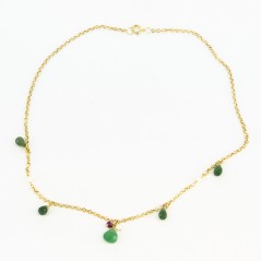 Gargantilla de oro 18 kt. con peridoto, perlas y rubí