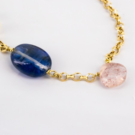 Pulsera de oro 18 kt. con zafiros, amatista, cuarzo y perlas cultivadas