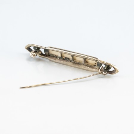 Broche vintage de plata con marcasitas y nácar