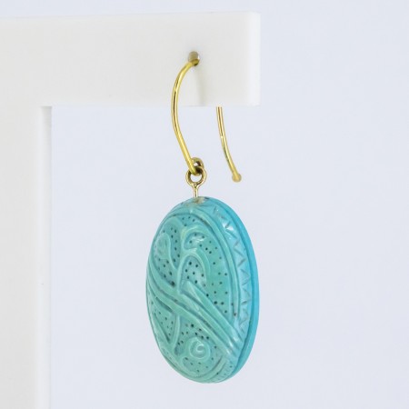 Pendientes vintage de oro 18 kt. con turquesas talladas