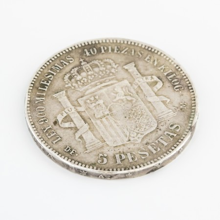Moneda de cinco pesetas de Amadeo I, año 1871, plata
