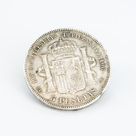 Moneda de cinco pesetas de Amadeo I, año 1871, plata