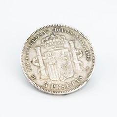 Moneda de cinco pesetas de Amadeo I, año 1871, plata