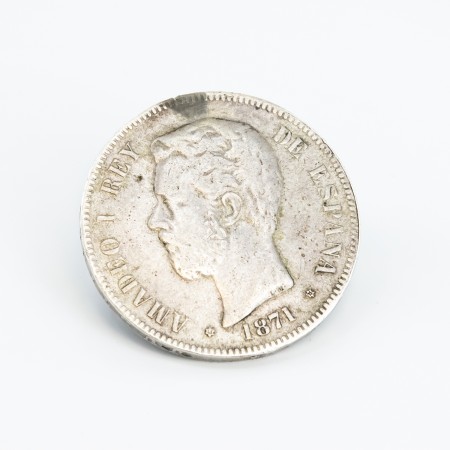 Moneda de cinco pesetas de Amadeo I, año 1871, plata