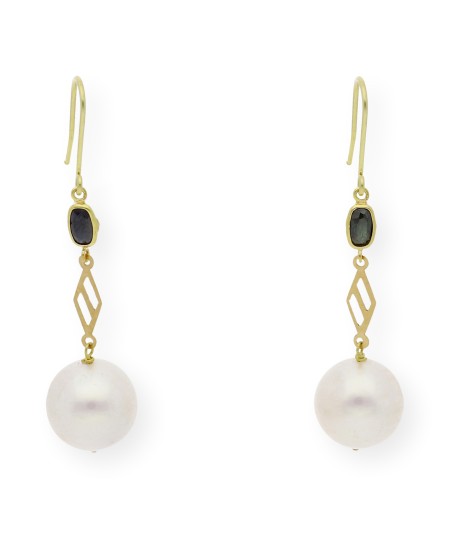 Pendientes Main: Zafiros y perlas en oro amarillo de 18k | Joyas Artesanales
