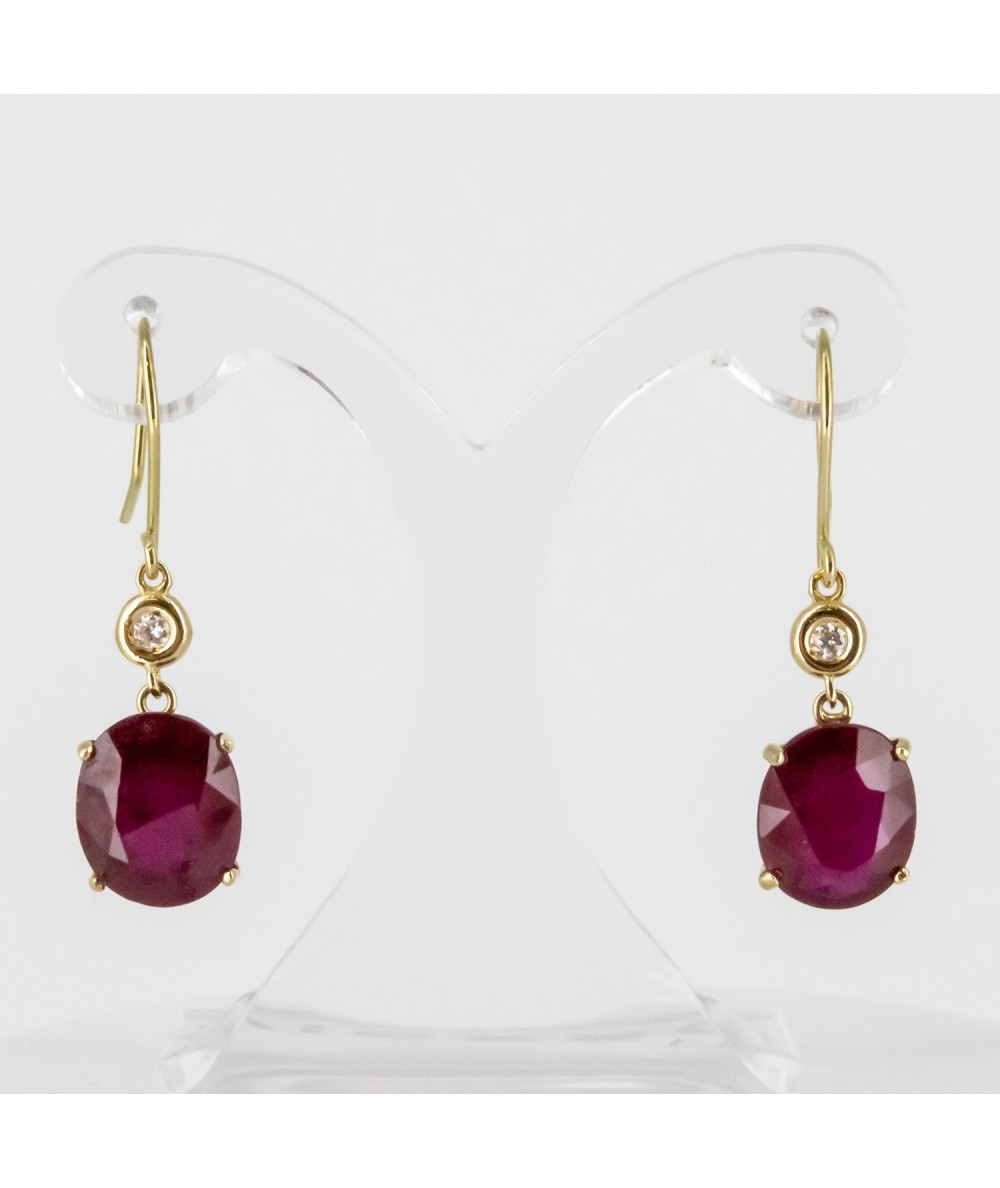 Par de Pendientes 18kt con Diamantes y Rubí