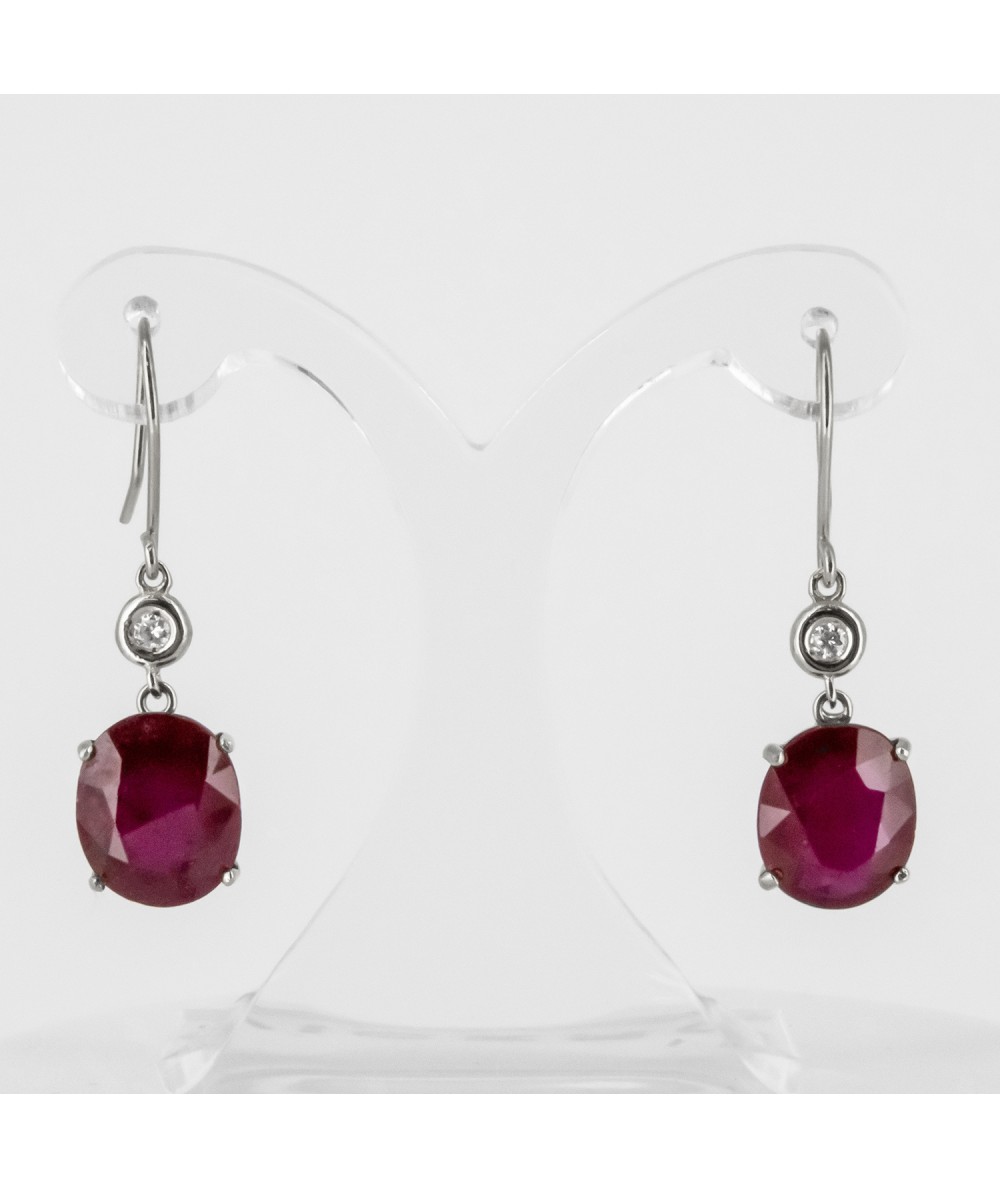 Par de Pendientes 18kt Oro Blanco con Diamantes y Rubí