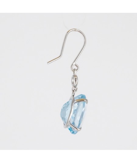 Par de Pendientes Oro Blanco 18kt con Diamantes y Topacio Azul