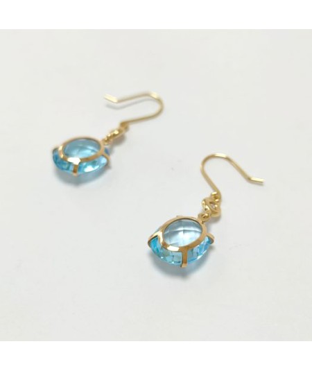 Par de Pendientes Oro 18kt con Diamantes y Topacio Azul