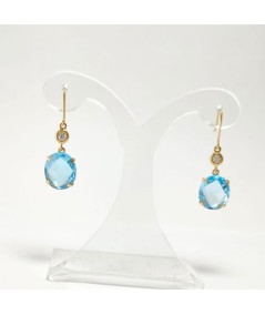 Par de Pendientes Oro 18kt con Diamantes y Topacio Azul