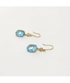 Par de Pendientes Oro 18kt con Diamantes y Topacio Azul