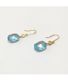 Par de Pendientes Oro 18kt con Diamantes y Topacio Azul