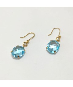 Par de Pendientes Oro 18kt con Diamantes y Topacio Azul