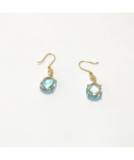 Par de Pendientes Oro 18kt con Diamantes y Topacio Azul