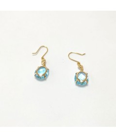 Par de Pendientes Oro 18kt con Diamantes y Topacio Azul