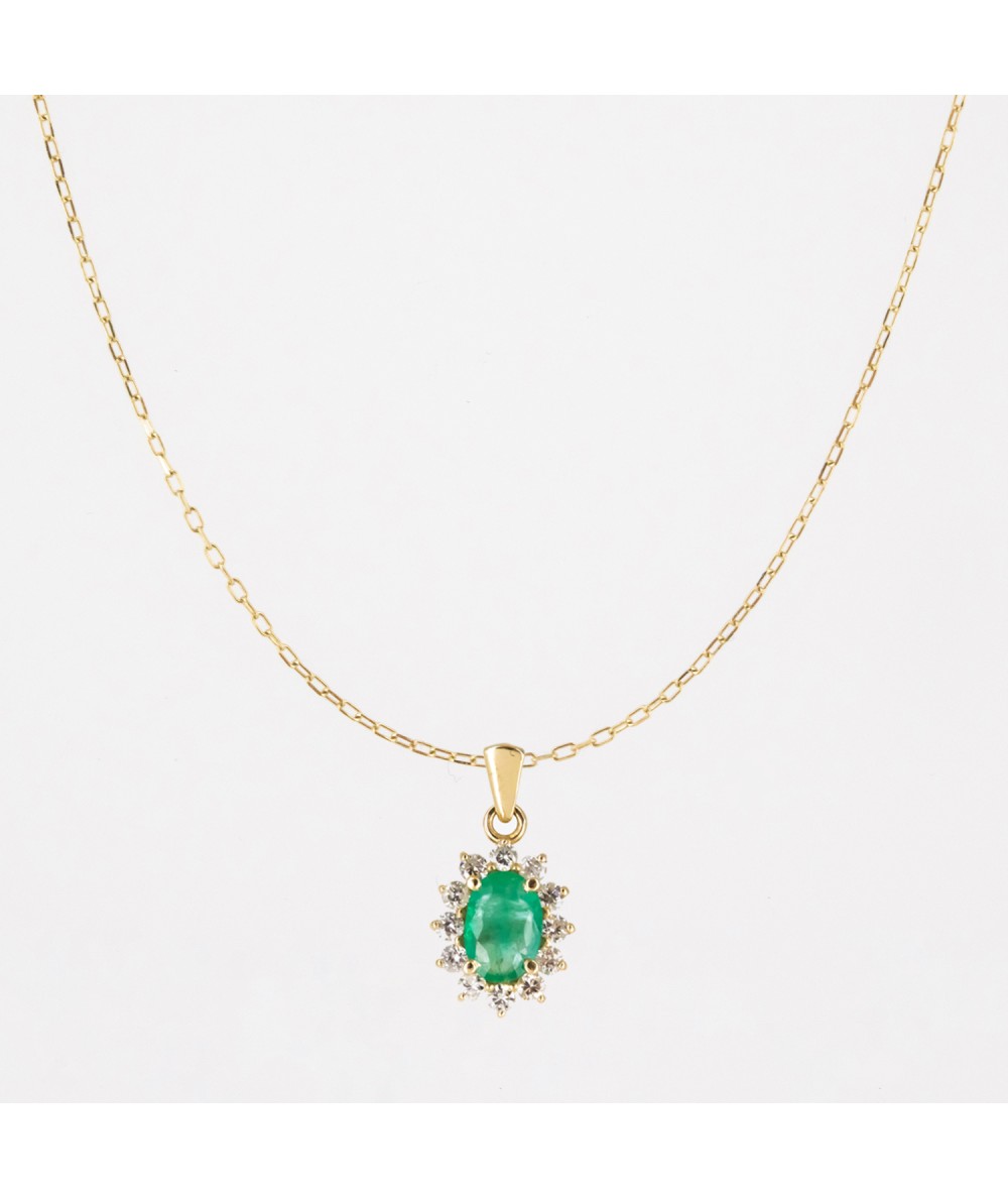 Colgante de Oro 14kt con Diamantes y Esmeralda