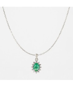 Colgante de Oro Blanco 14kt con Diamantes y Esmeralda