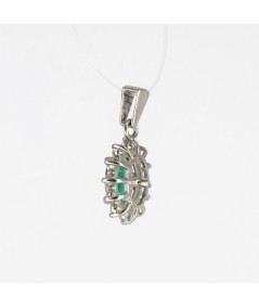 Colgante de Oro Blanco 14kt con Diamantes y Esmeralda