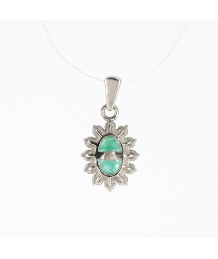 Colgante de Oro Blanco 14kt con Diamantes y Esmeralda