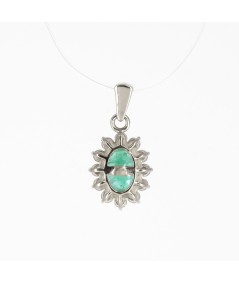 Colgante de Oro Blanco 14kt con Diamantes y Esmeralda