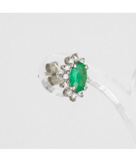 Pendientes de Oro Blanco 14kt con Diamantes y Esmeralda