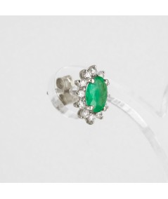 Pendientes de Oro Blanco 14kt con Diamantes y Esmeralda