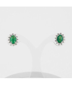 Pendientes de Oro Blanco 14kt con Diamantes y Esmeralda