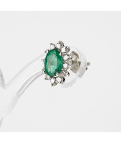 Pendientes de Oro Blanco 14kt con Diamantes y Esmeralda
