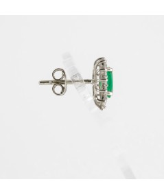 Pendientes de Oro Blanco 14kt con Diamantes y Esmeralda