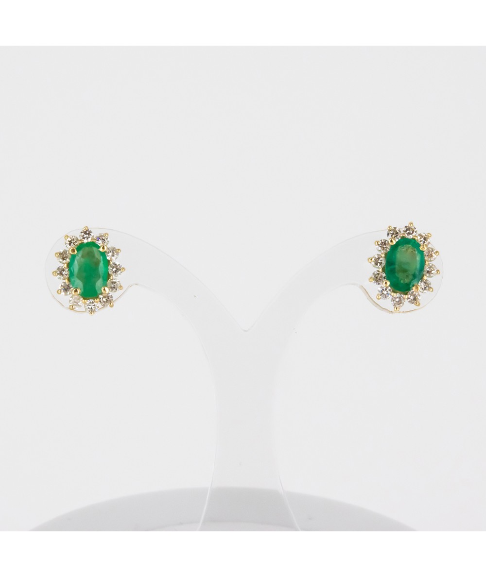 Pendientes de Oro 14kt con Diamantes y Esmeralda