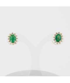 Pendientes de Oro 14kt con Diamantes y Esmeralda