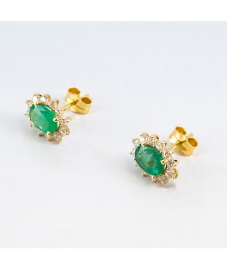 Pendientes de Oro 14kt con Diamantes y Esmeralda