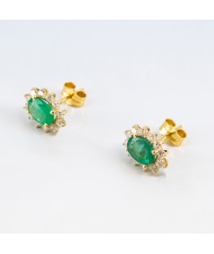 Pendientes de Oro 14kt con Diamantes y Esmeralda