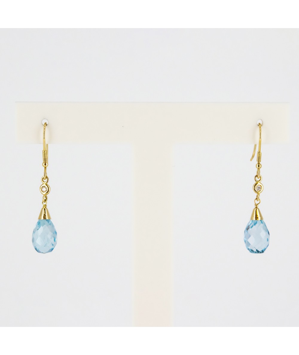 Pendientes de oro 18kt con Diamantes y Topacio Azul