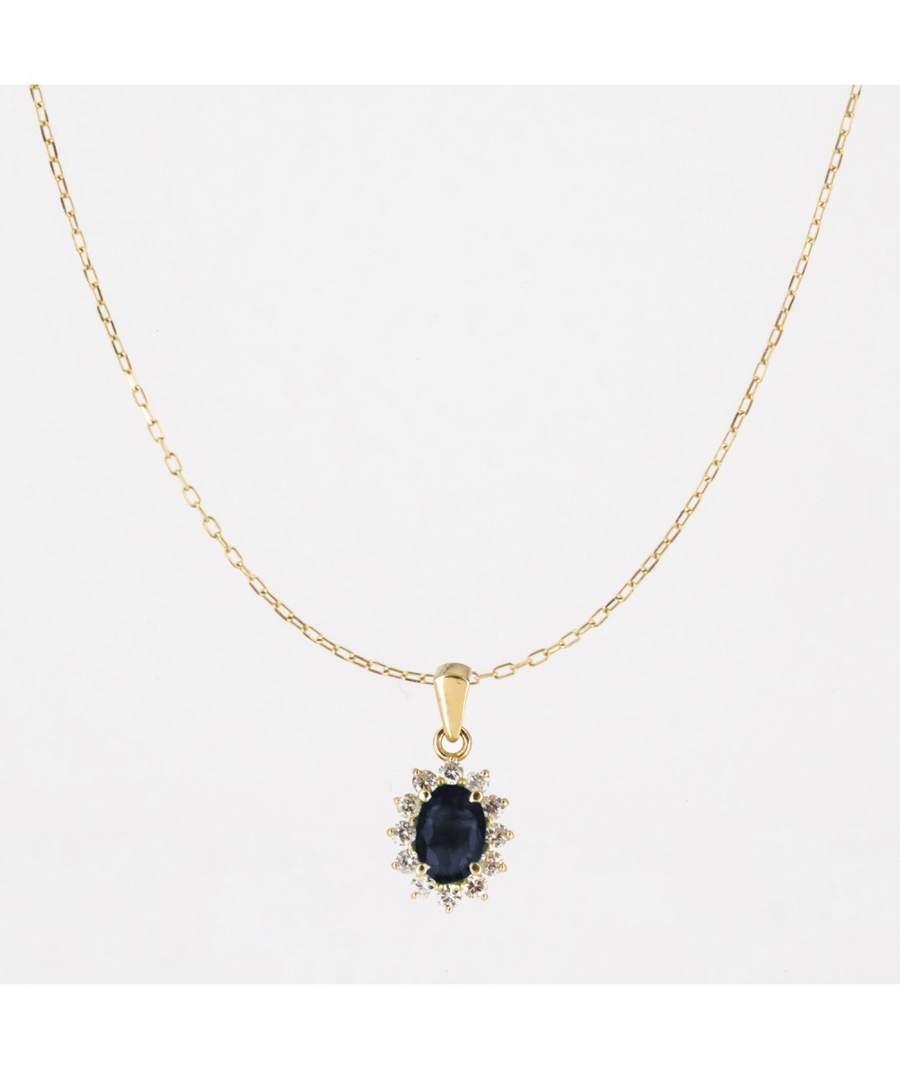 Colgante de Oro 14kt con Diamantes y Zafiro