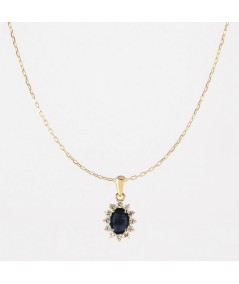 Colgante de Oro 14kt con Diamantes y Zafiro