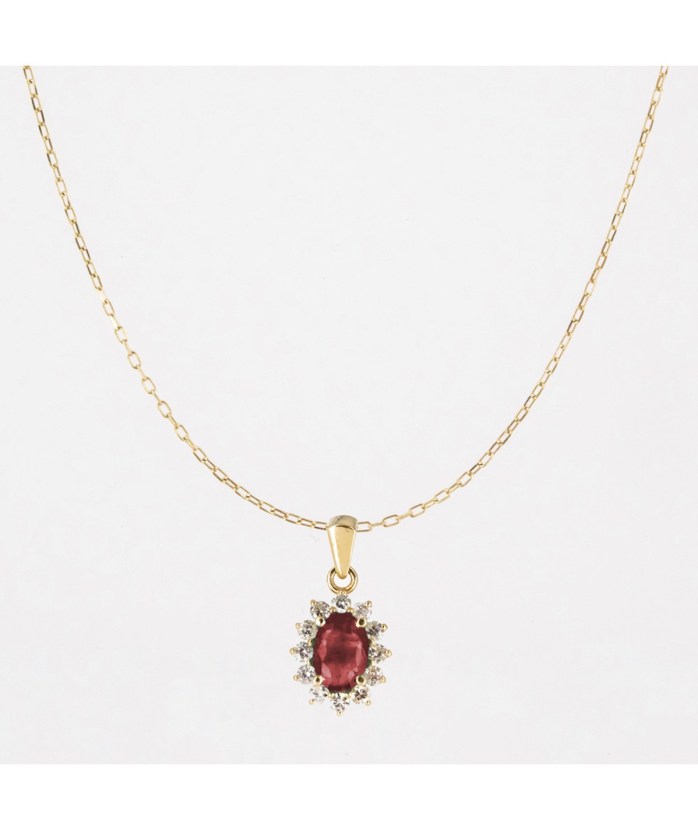 Colgante de Oro 14kt con Diamantes y Rubí