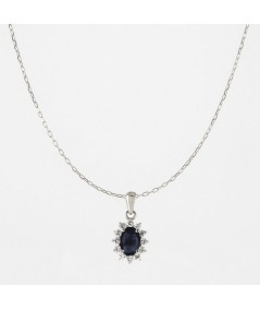 Colgante de Oro Blanco 14kt con Diamantes y Zafiro
