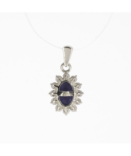 Colgante de Oro Blanco 14kt con Diamantes y Zafiro