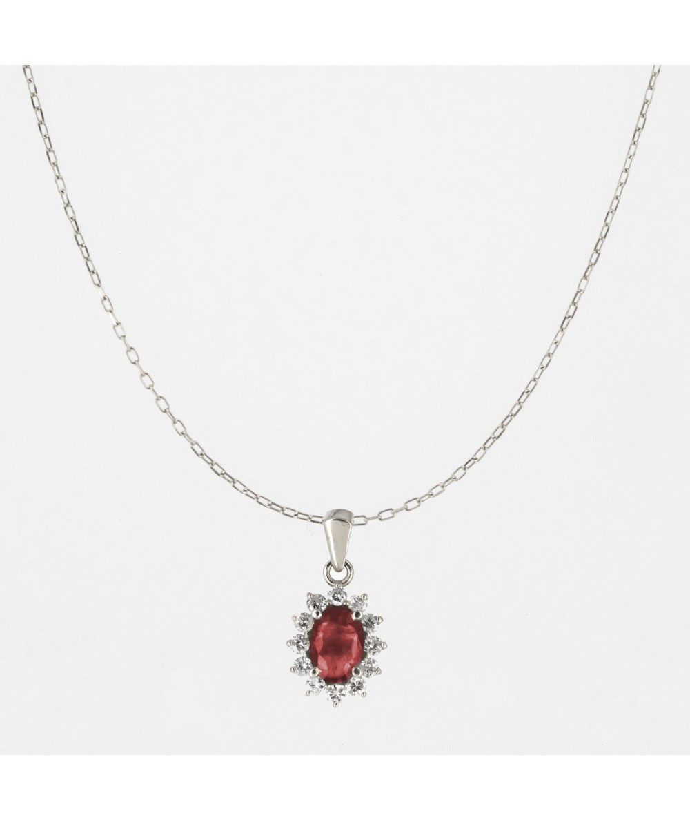 Colgante de Oro Blanco 14kt con Diamantes y Rubí