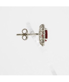 Pendientes de Oro Blanco 14kt con Diamantes y Rubí