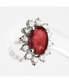 Pendientes de Oro Blanco 14kt con Diamantes y Rubí