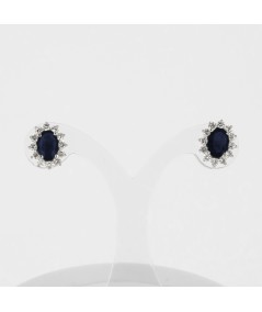 Pendientes de Oro Blanco 14kt con Diamantes y Zafiro