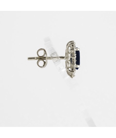 Pendientes de Oro Blanco 14kt con Diamantes y Zafiro