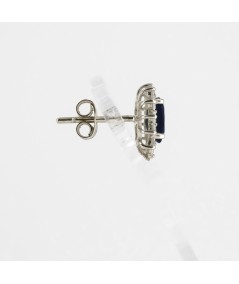 Pendientes de Oro Blanco 14kt con Diamantes y Zafiro