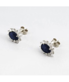 Pendientes de Oro Blanco 14kt con Diamantes y Zafiro