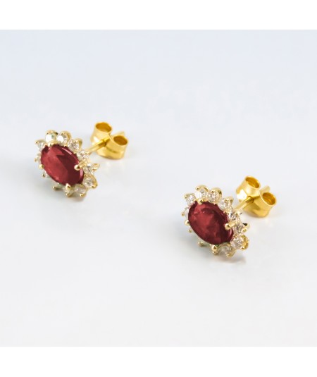 Pendientes de Oro 14kt con Diamantes y Rubí
