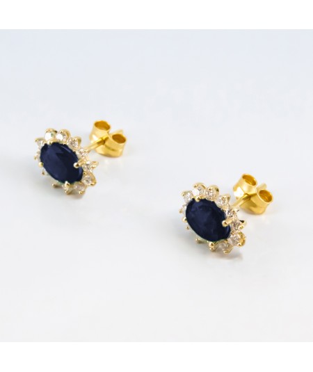 Pendientes de Oro 14kt con Diamantes y Zafiro