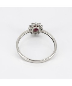 Anillo de Oro Blanco 14kt con Diamantes y Rubí