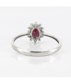 Anillo de Oro Blanco 14kt con Diamantes y Rubí